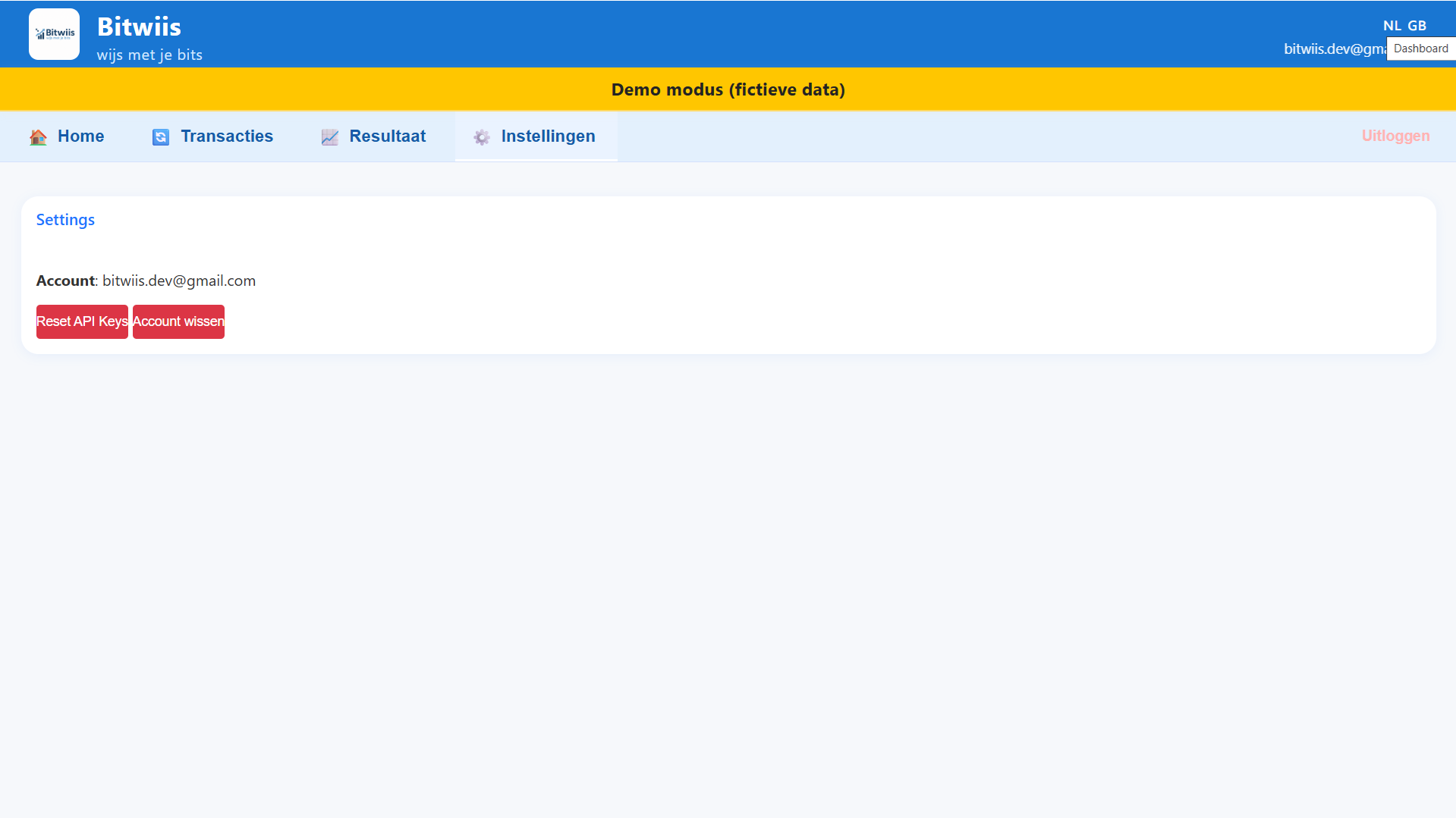 Bitwiis Instellingen voor Bitvavo portfolio